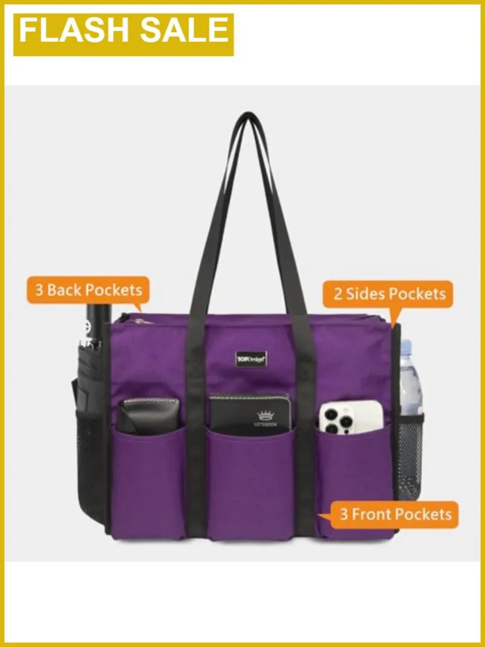 TOPDesign Water Resistant Travel Tote Bag 13 Pockets Zipper Work Purse